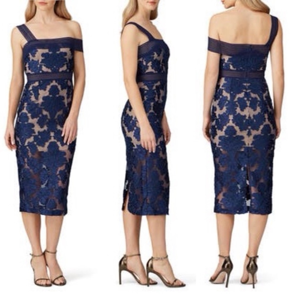 Alice McCall Magic Moonlight Blue Floral Lace Embroidered Sheath Midi Dress